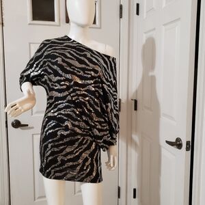 Snap asymmetrical black with silver sequin's dress size small